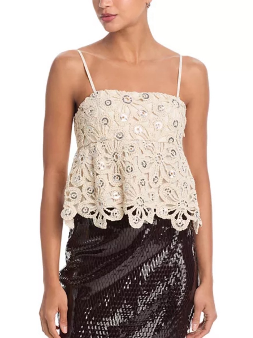 Aqua Mirror Crochet Sequins Top